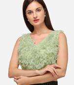 Silk Pista Fancy Blouse With V Neck Bl 20085 Pista  Freesize