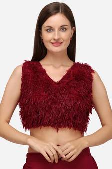 Silk Red Fancy Blouse With V Neck Bl 20085 Red  Freesize