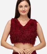 Silk Red Fancy Blouse With V Neck Bl 20085 Red  Freesize