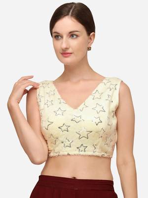 Sequences Cream Silk Blouse With V Neck Bl 20087 Cream  Freesize 1