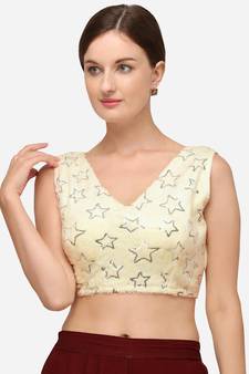 Sequences Cream Silk Blouse With V Neck Bl 20087 Cream  Freesize