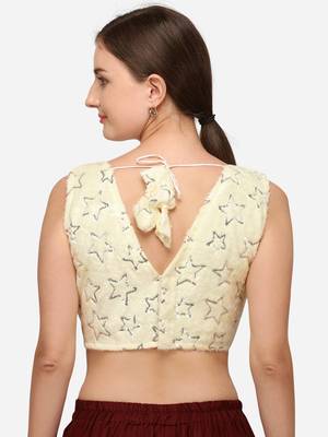 Sequences Cream Silk Blouse With V Neck Bl 20087 Cream  Freesize 2