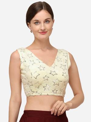 Sequences Cream Silk Blouse With V Neck Bl 20087 Cream  Freesize 3