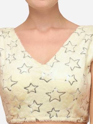Sequences Cream Silk Blouse With V Neck Bl 20087 Cream  Freesize 4