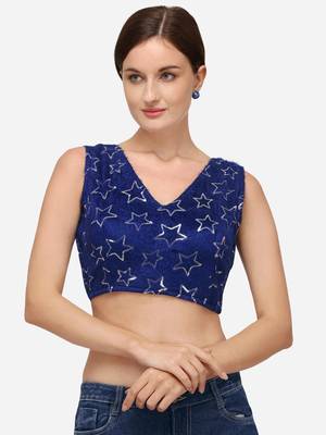 Sequences Navy Blue Silk Blouse With V Neck Bl 20087 Navyblue  Freesize 1