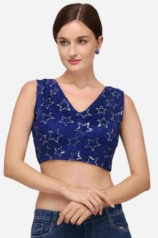 Sequences Navy Blue Silk Blouse With V Neck Bl 20087 Navyblue  Freesize