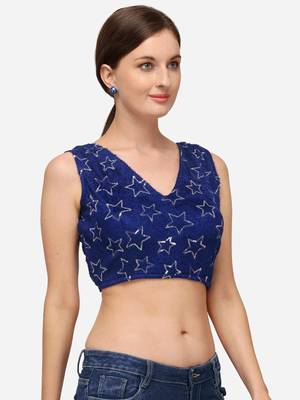 Sequences Navy Blue Silk Blouse With V Neck Bl 20087 Navyblue  Freesize 3