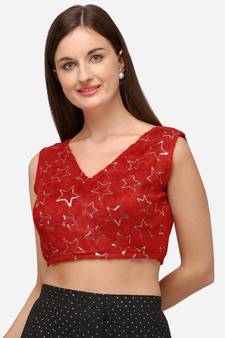 Sequences Red Silk Blouse With V Neck Bl 20087 Red  Freesize