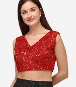 Sequences Red Silk Blouse With V Neck Bl 20087 Red  Freesize