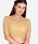 Embroidered & Sequences Work Beige Net Blouse With Boat Neck   Beige  Freesize