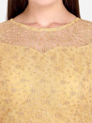 Embroidered & Sequences Work Beige Net Blouse With Boat Neck   Beige  Freesize 4