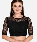 Embroidered & Sequences Work Black Net Blouse With Boat Neck   Black)FreeSize