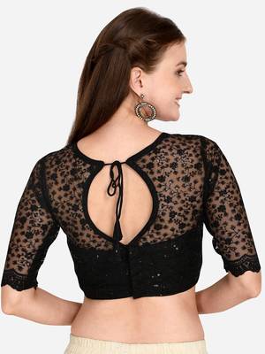 Embroidered & Sequences Work Black Net Blouse With Boat Neck   Black)FreeSize 2