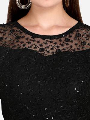 Embroidered & Sequences Work Black Net Blouse With Boat Neck   Black)FreeSize 4