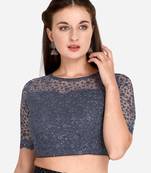 Embroidered & Sequences Work Grey Net Blouse With Boat Neck   Grey  Freesize