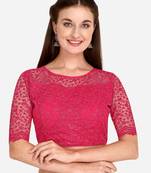 Embroidered & Sequences Work Pink Net Blouse With Boat Neck   Pink)FreeSize