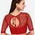 Embroidered & Sequences Work Red Net Blouse With Boat Neck   Red)FreeSize