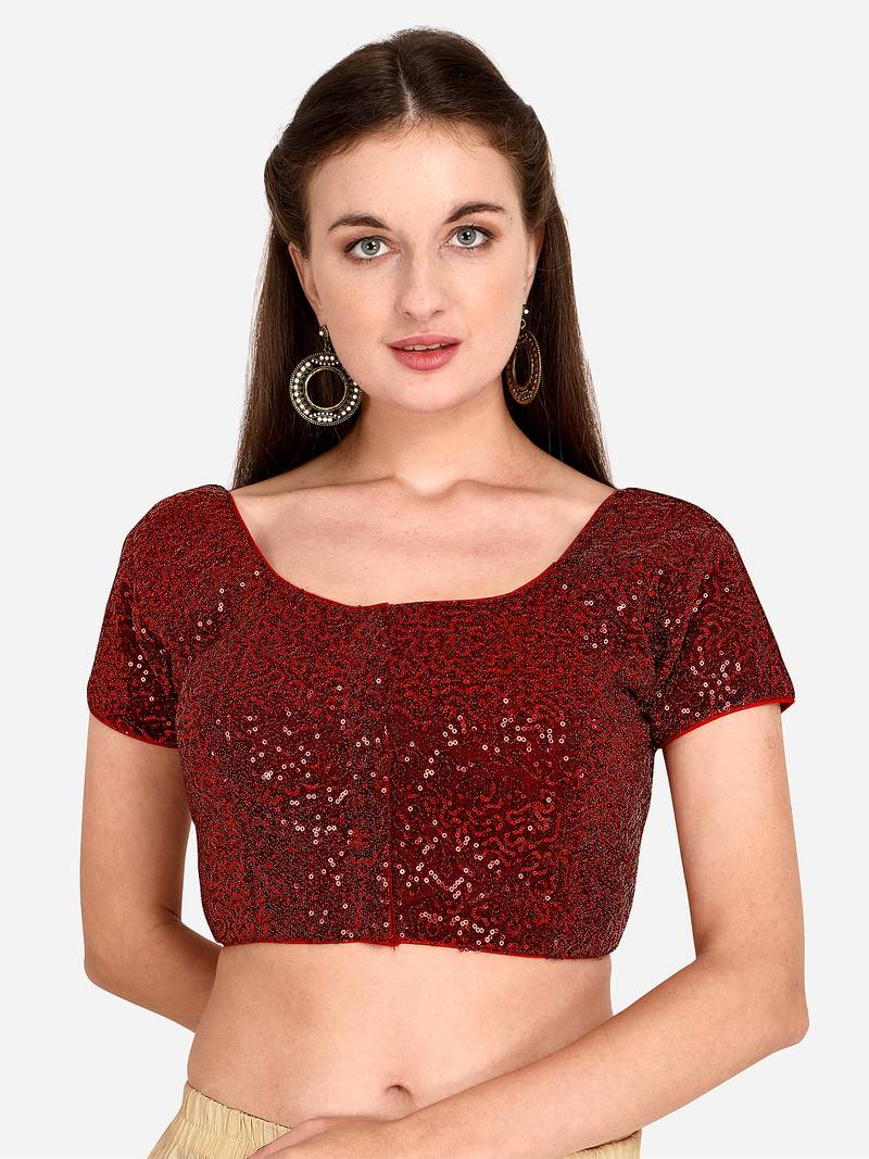 Sequences Work Red Net Blouse With Round Neck (BL 20089 Red)FreeSize