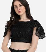 Embroidered & Sequences Work Black Net Boat Neck Blouse