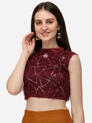 Sequences Work Red Silk Coller Neck Blouse 1