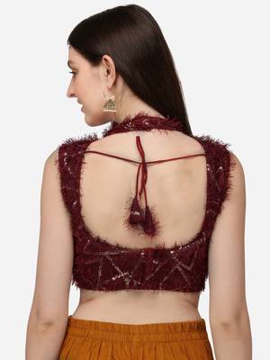 Sequences Work Red Silk Coller Neck Blouse 2