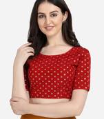 Jacquard Red Boat Neck Blouse