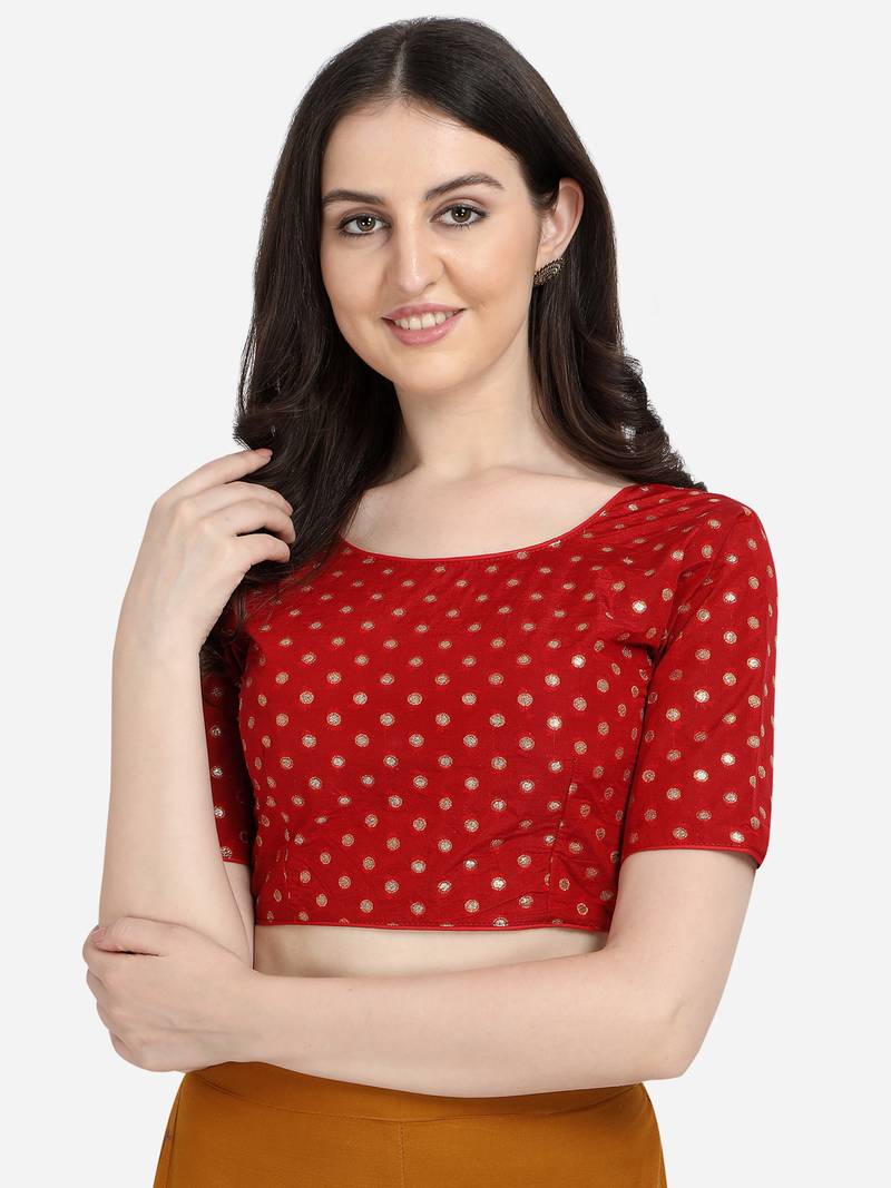 Jacquard Red Boat Neck Blouse