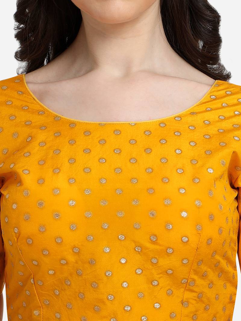 Jacquard yellow boat neck blouse