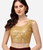 Embroidered & Sequences Work Beige Georgette Round Neck Blouse