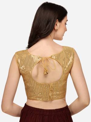 Embroidered & Sequences Work Beige Georgette Round Neck Blouse 2