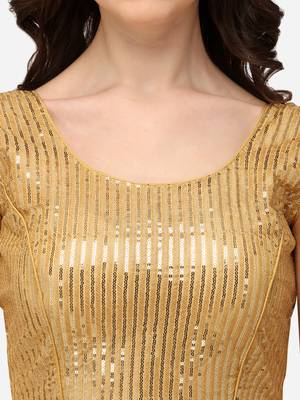 Embroidered & Sequences Work Beige Georgette Round Neck Blouse 4