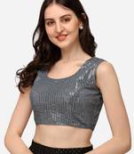 Embroidered & Sequences Work Grey Georgette Round Neck Blouse