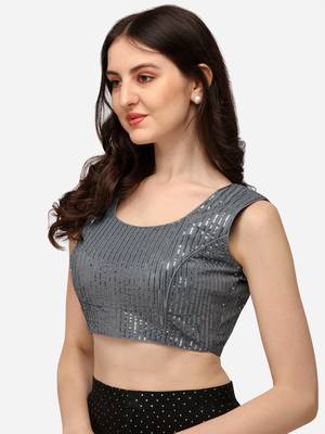Embroidered & Sequences Work Grey Georgette Round Neck Blouse 3