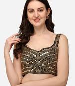 Embroidered Work Black Silk Sweethart Neck Blouse