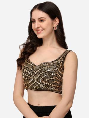Embroidered Work Black Silk Sweethart Neck Blouse 3