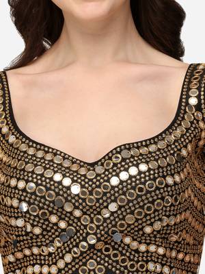 Embroidered Work Black Silk Sweethart Neck Blouse 4