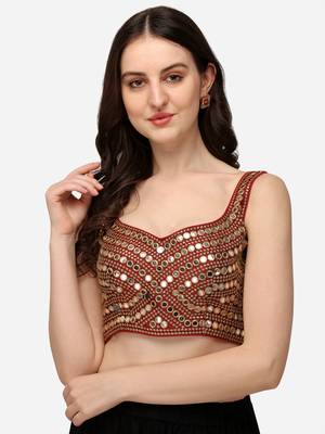 Embroidered Work Maroon Silk Sweethart Neck Blouse 1