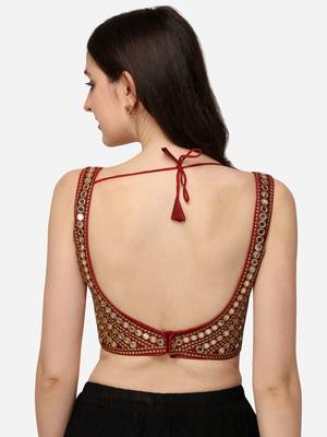 Embroidered Work Maroon Silk Sweethart Neck Blouse 2