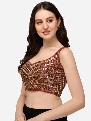Embroidered Work Maroon Silk Sweethart Neck Blouse 3
