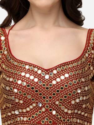 Embroidered Work Maroon Silk Sweethart Neck Blouse 4