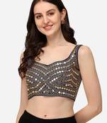 Embroidered Work Navy Blue Silk Sweethart Neck Blouse