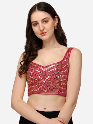 Embroidered Work Pink Silk Sweethart Neck Blouse 1