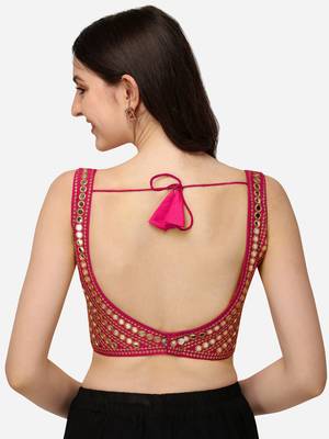 Embroidered Work Pink Silk Sweethart Neck Blouse 2