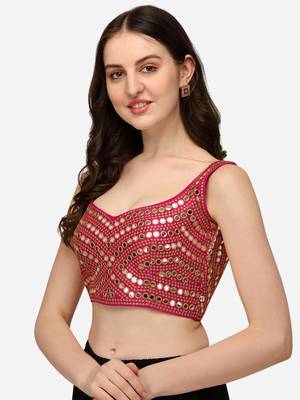 Embroidered Work Pink Silk Sweethart Neck Blouse 3
