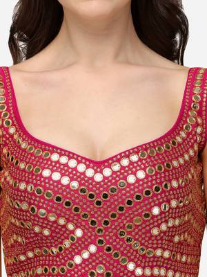 Embroidered Work Pink Silk Sweethart Neck Blouse 4