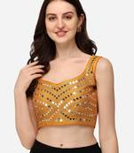 Embroidered Work Yellow Silk Sweethart Neck Blouse