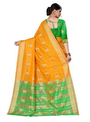 Yellow woven chanderi silk saree with blouse 2