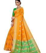 Yellow woven chanderi silk saree with blouse
