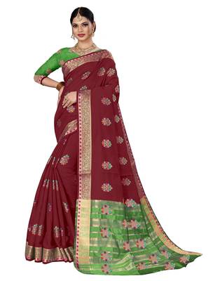 Brown woven chanderi silk saree with blouse 1