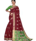 Brown woven chanderi silk saree with blouse